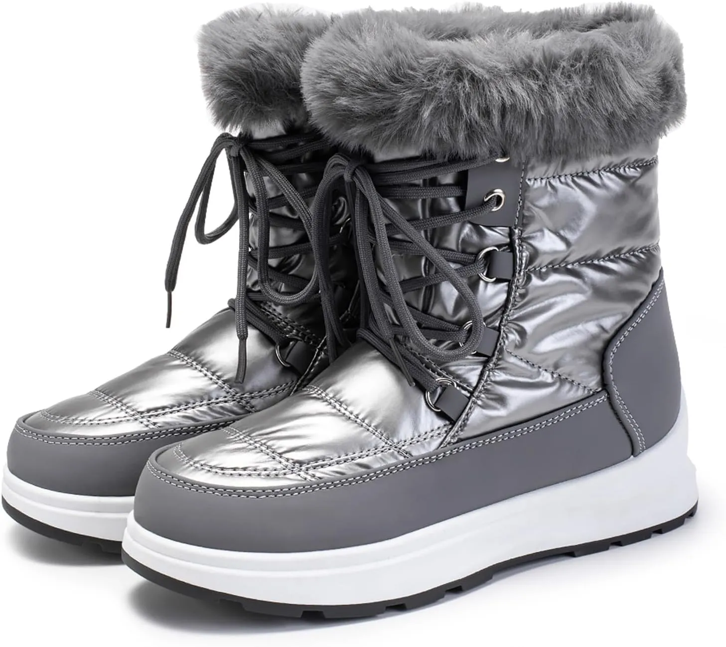 Fashion Women Winter Water Proof Flat Lace Up Keep Warm Snow Boots Comfortable Mid Boots Shoes Flat Snow Boots for Women Knee