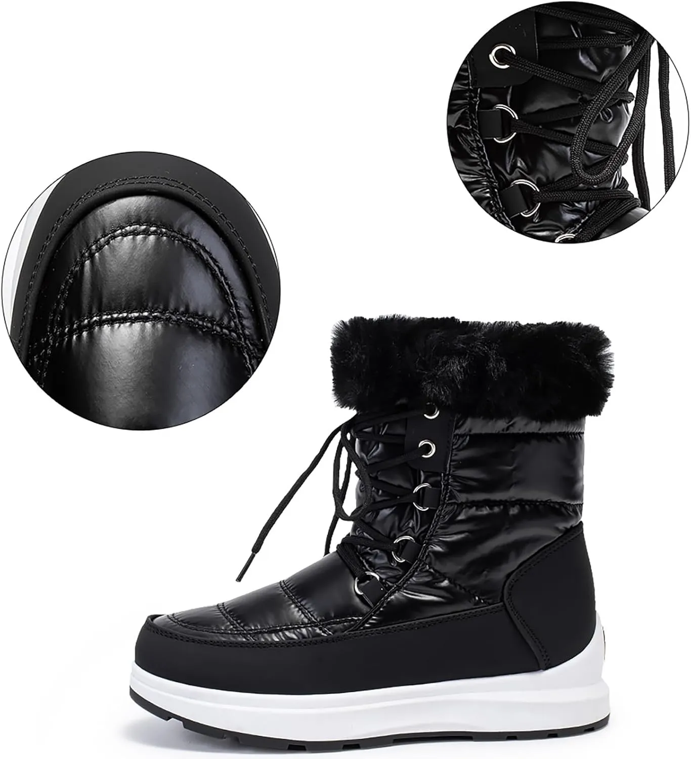 Fashion Women Winter Water Proof Flat Lace Up Keep Warm Snow Boots Comfortable Mid Boots Shoes Flat Snow Boots for Women Knee