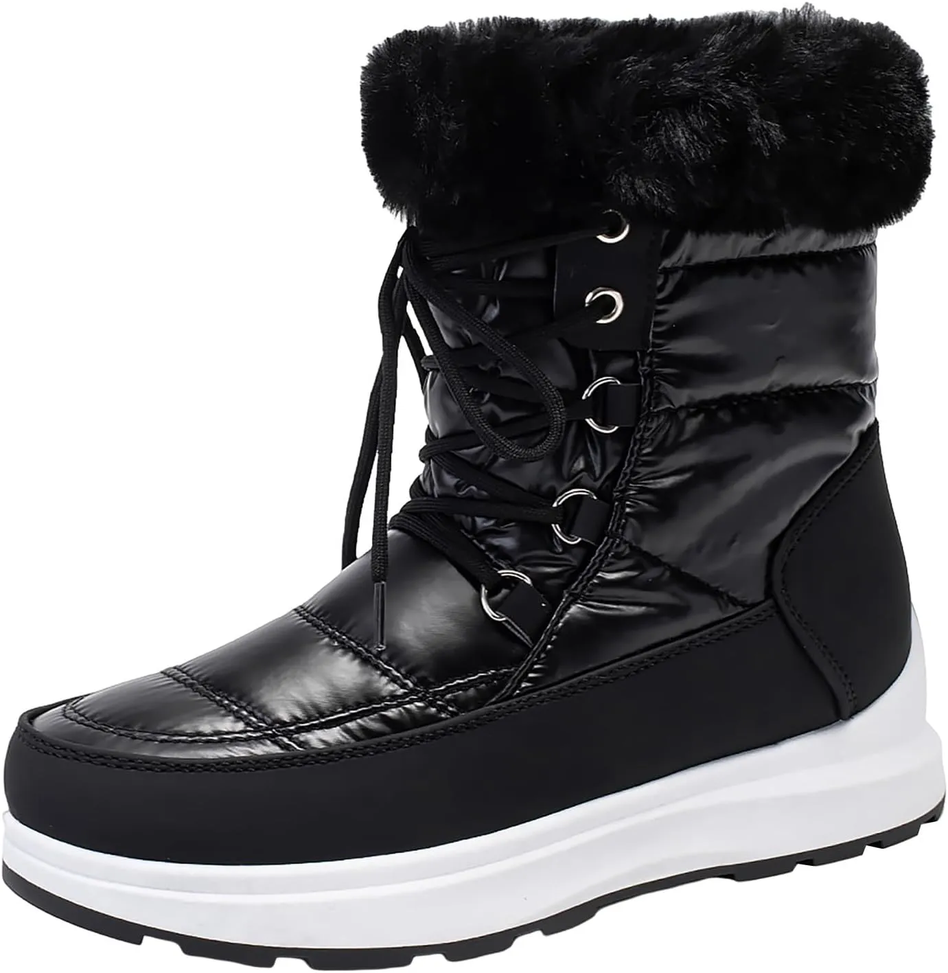 Fashion Women Winter Water Proof Flat Lace Up Keep Warm Snow Boots Comfortable Mid Boots Shoes Flat Snow Boots for Women Knee
