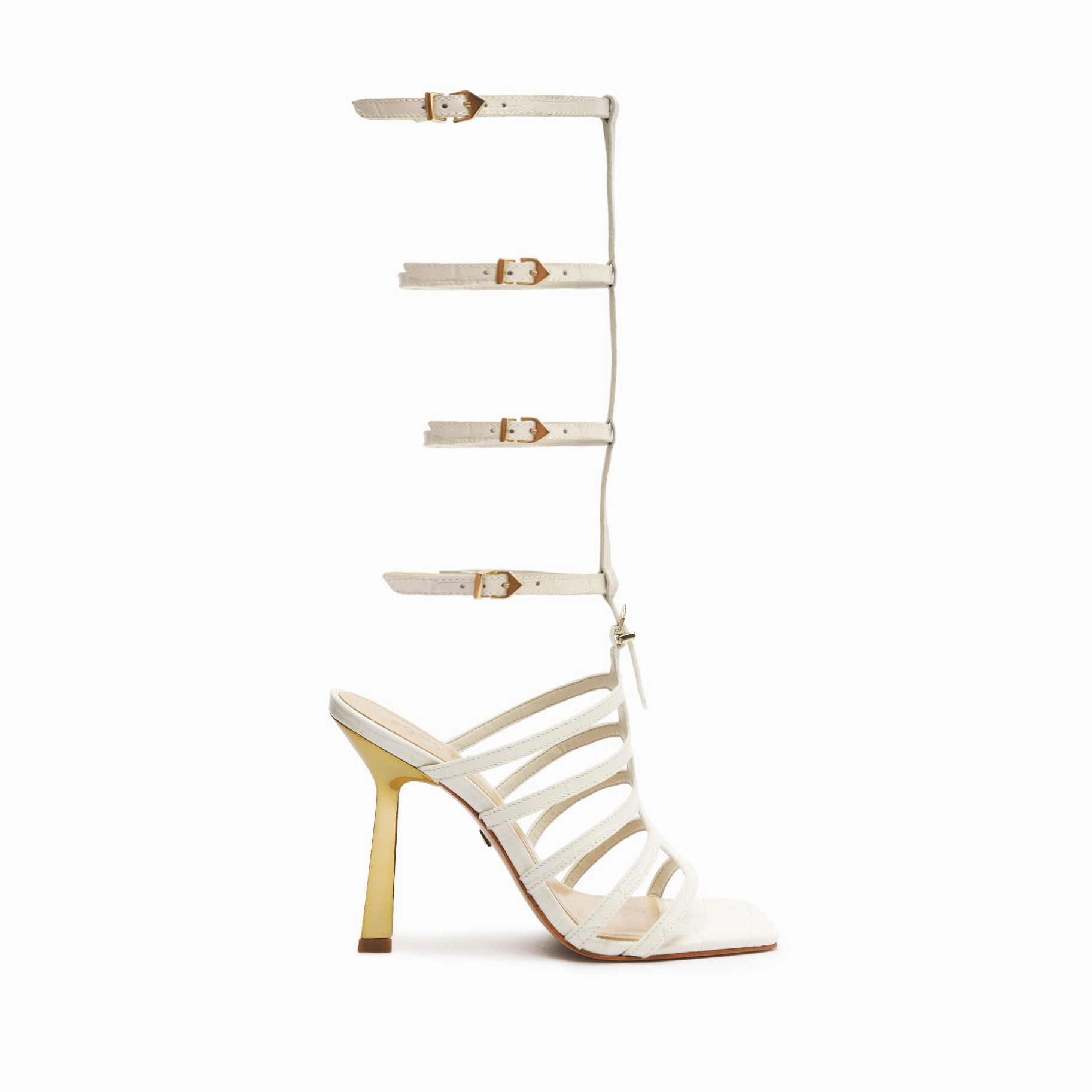 Hayden Up Crocodile-Embossed Leather Sandal Soft Neutral Stone Glam