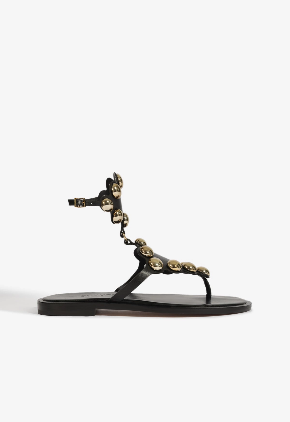 Modern Bold Mist Black Leather Flat Sandal