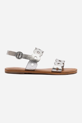 Florence Flat Sandal In Silver Metallic Leather Lightweight Casual Shoes
