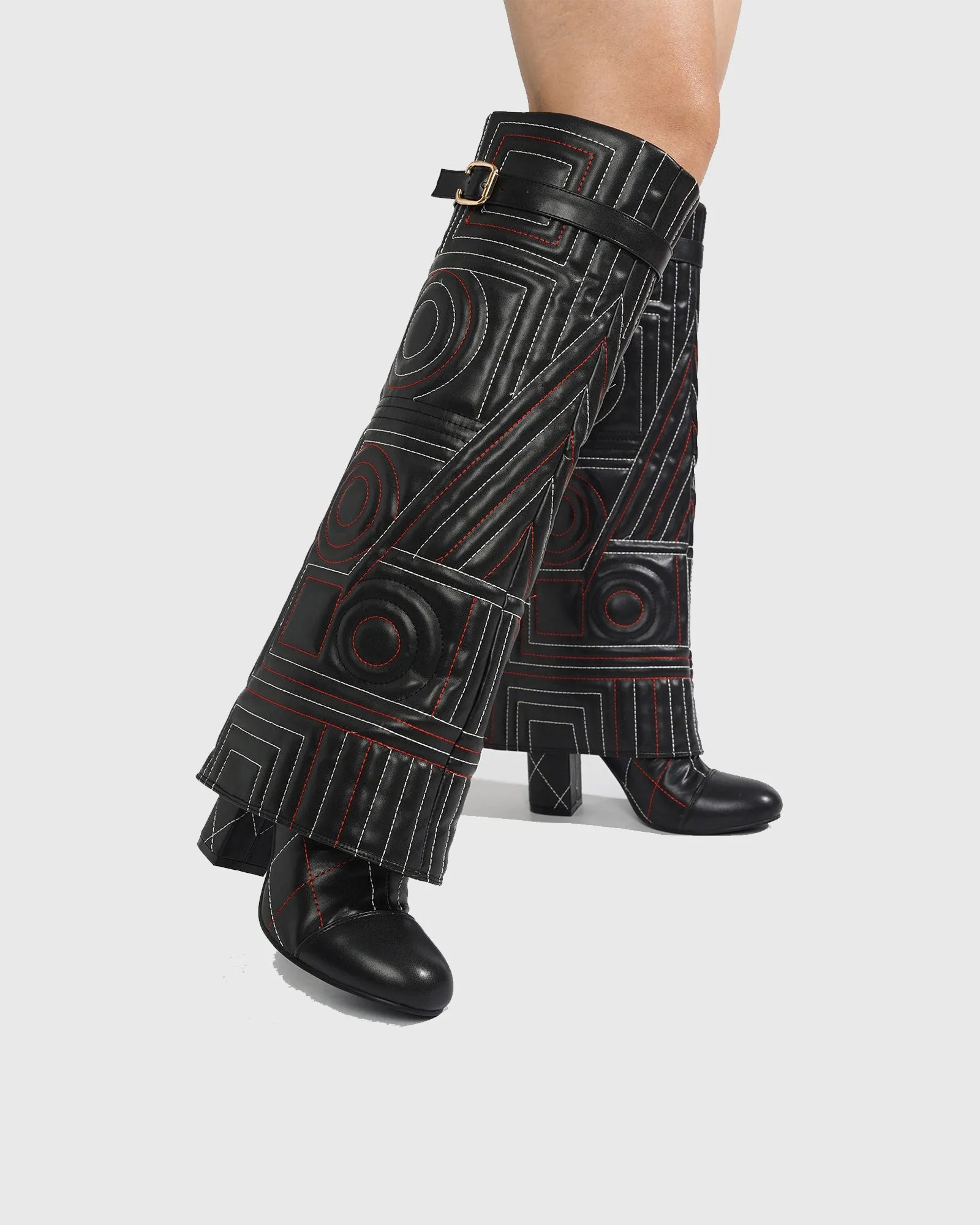 Flora Embroidery Knee High Boots In Black