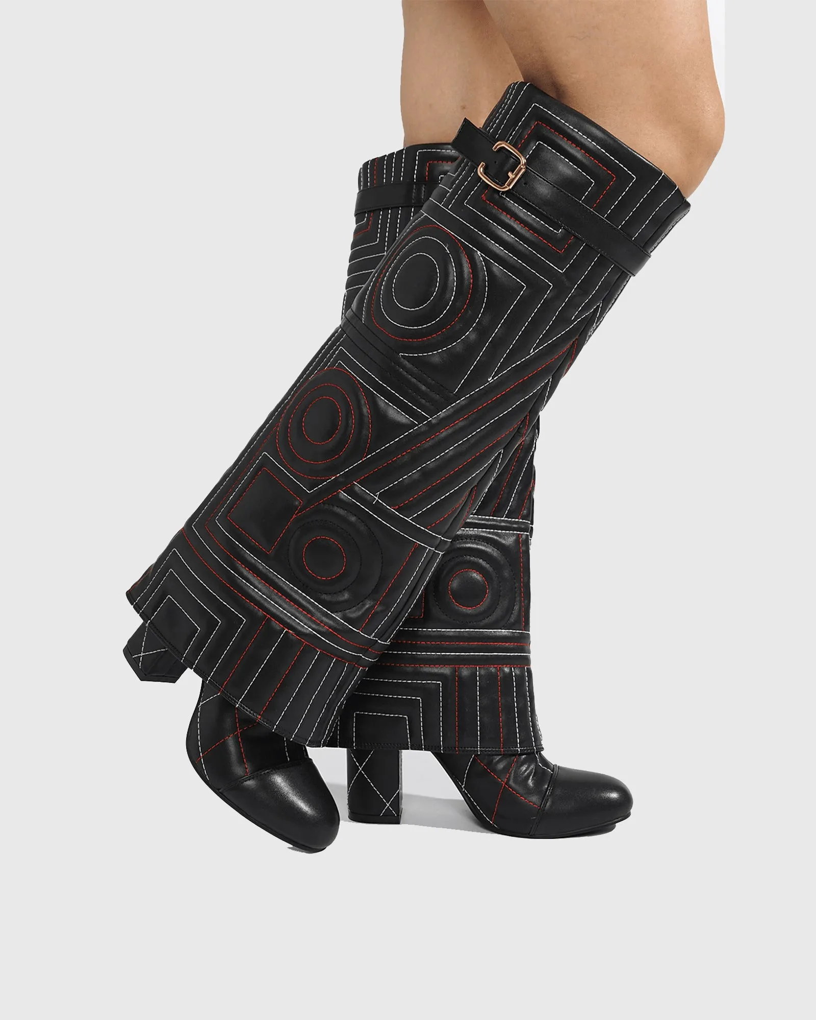 Flora Embroidery Knee High Boots In Black