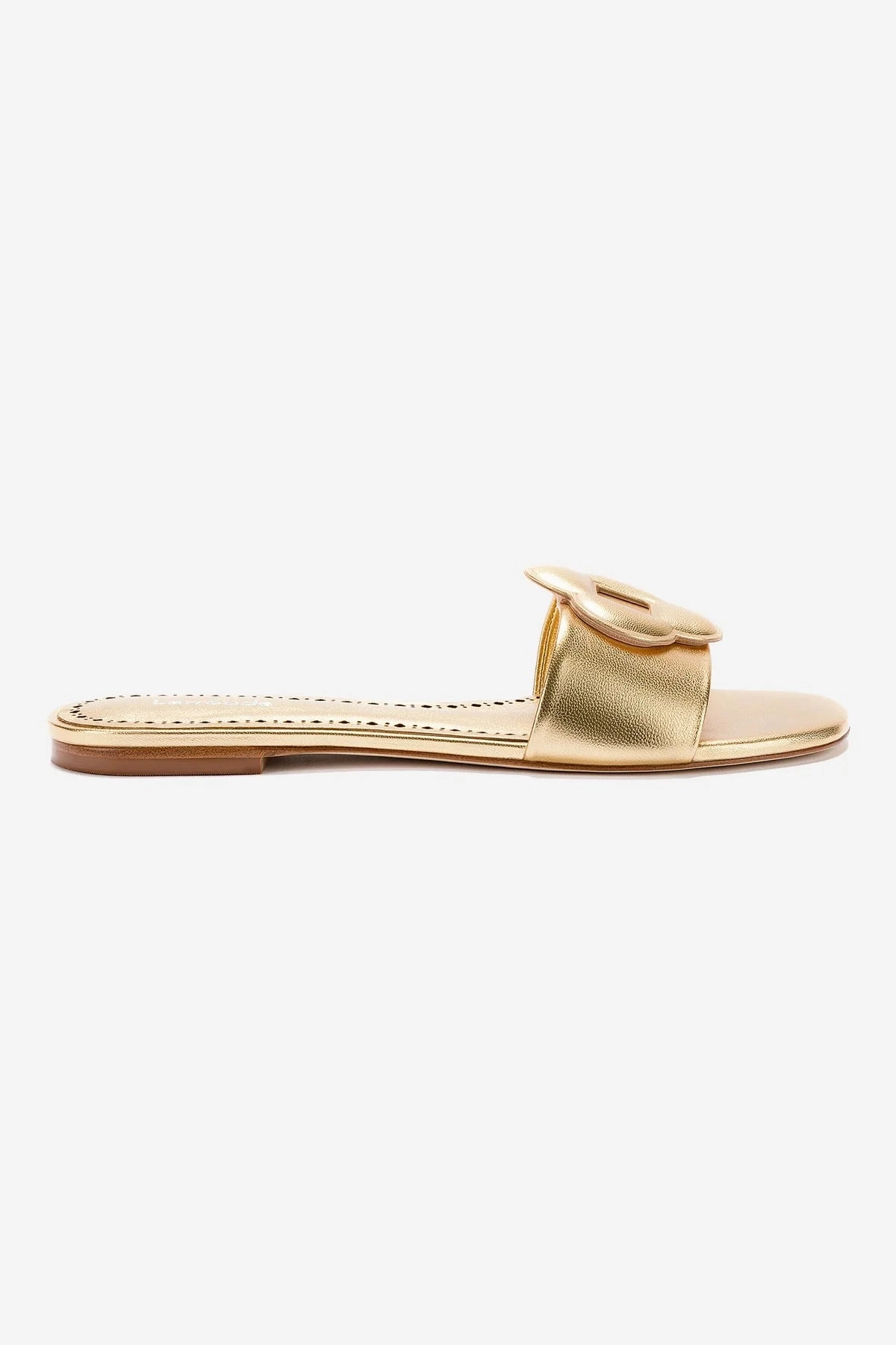 Flora Flat Mule In Gold Metallic Leather Resort Glow Everyday Slip