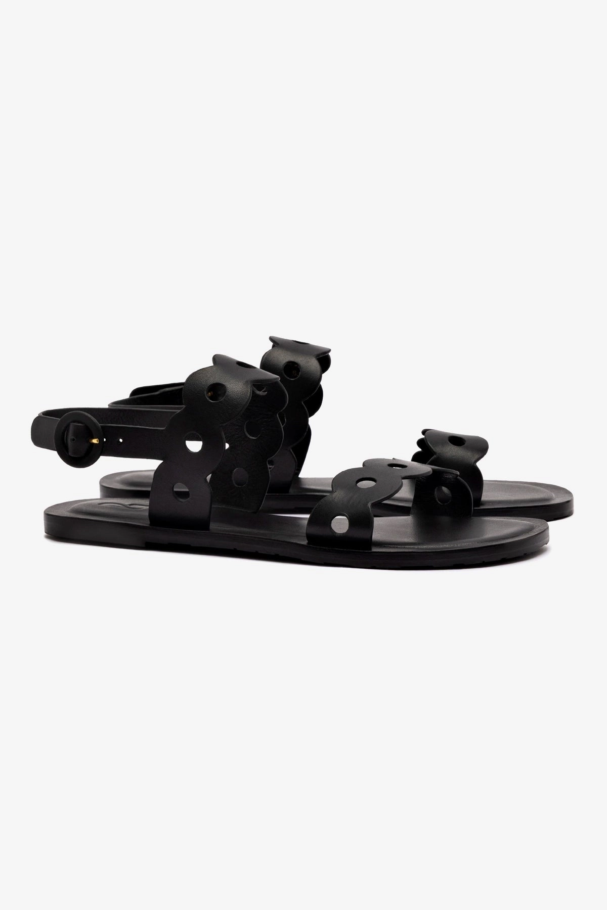 Peak Glow Florence Flat Sandal In Black Leather