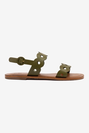Florence Flat Sandal In Seaweed Leather Stylish Slip-Ons Elegant Finish