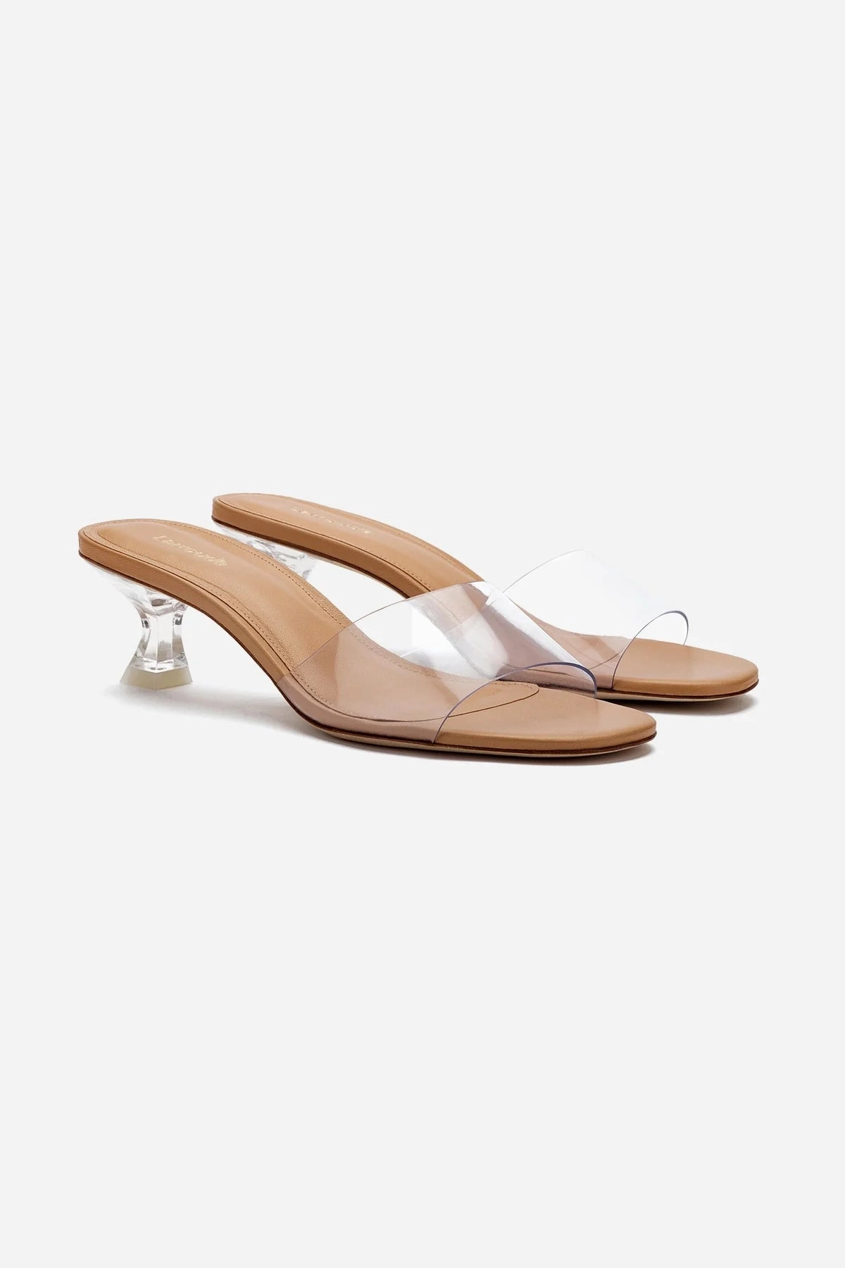 Foot Support Design Vivi Lucite Mule In Tan Leather and Vinyl Wardrobe Staple Abrasion Resistant Surface
