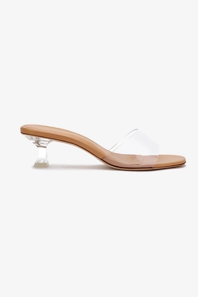 Foot Support Design Vivi Lucite Mule In Tan Leather and Vinyl Footbed Massage Nodes