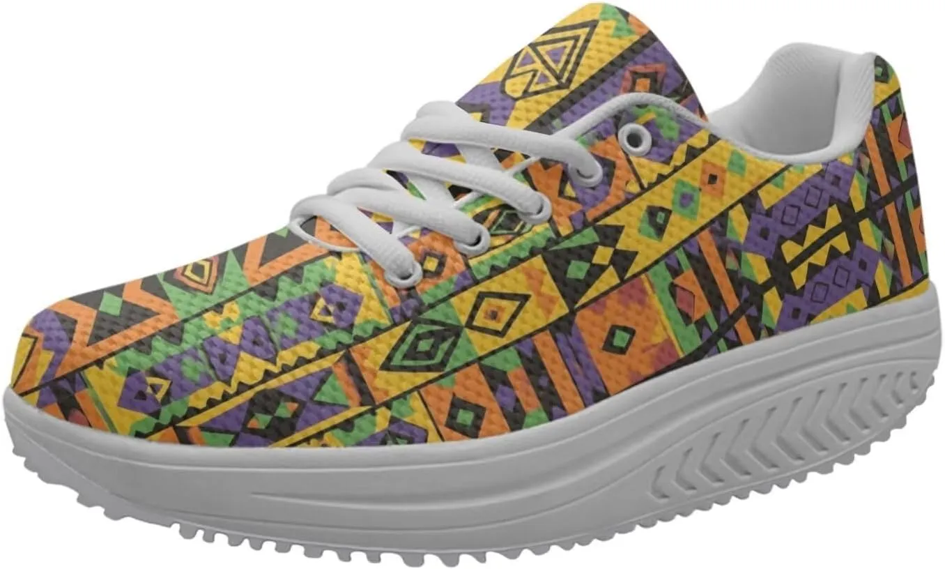FOR U DESIGNS Breathable Women Swing Wedges Platform Shoes Floral Printed Lightweight Girls Sport Toning Sneakers
