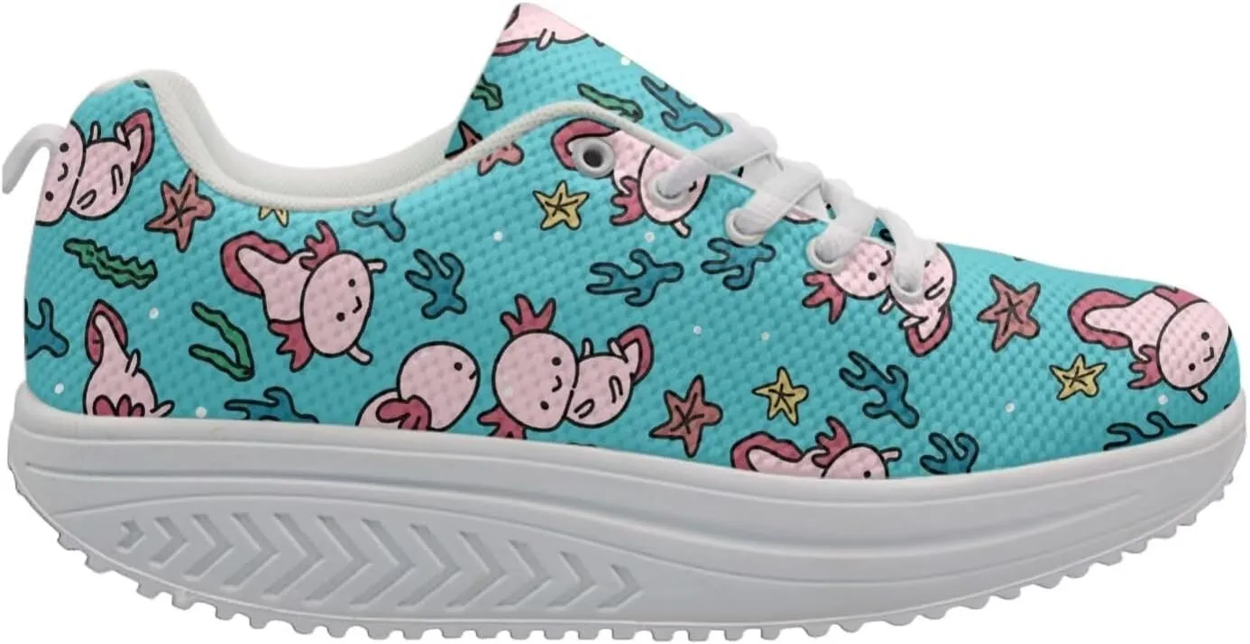 FOR U DESIGNS Breathable Women Swing Wedges Platform Shoes Floral Printed Lightweight Girls Sport Toning Sneakers