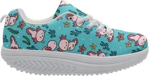 FOR U DESIGNS Breathable Women Swing Wedges Platform Shoes Floral Printed Lightweight Girls Sport Toning Sneakers