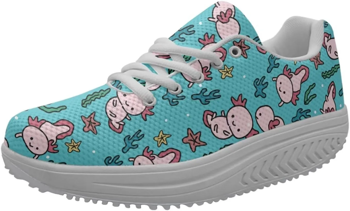 FOR U DESIGNS Breathable Women Swing Wedges Platform Shoes Floral Printed Lightweight Girls Sport Toning Sneakers