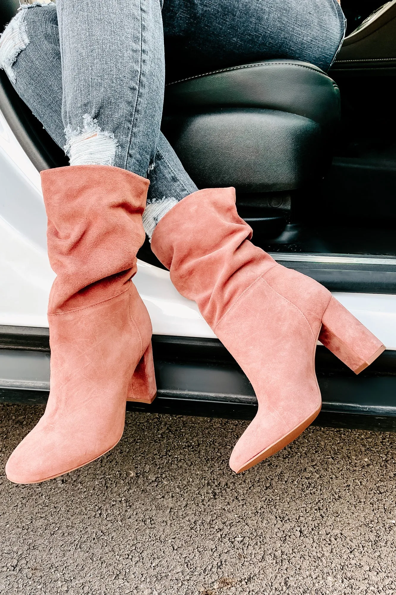 Forget Yesterday Slouchy Faux Suede Boots (Rose)