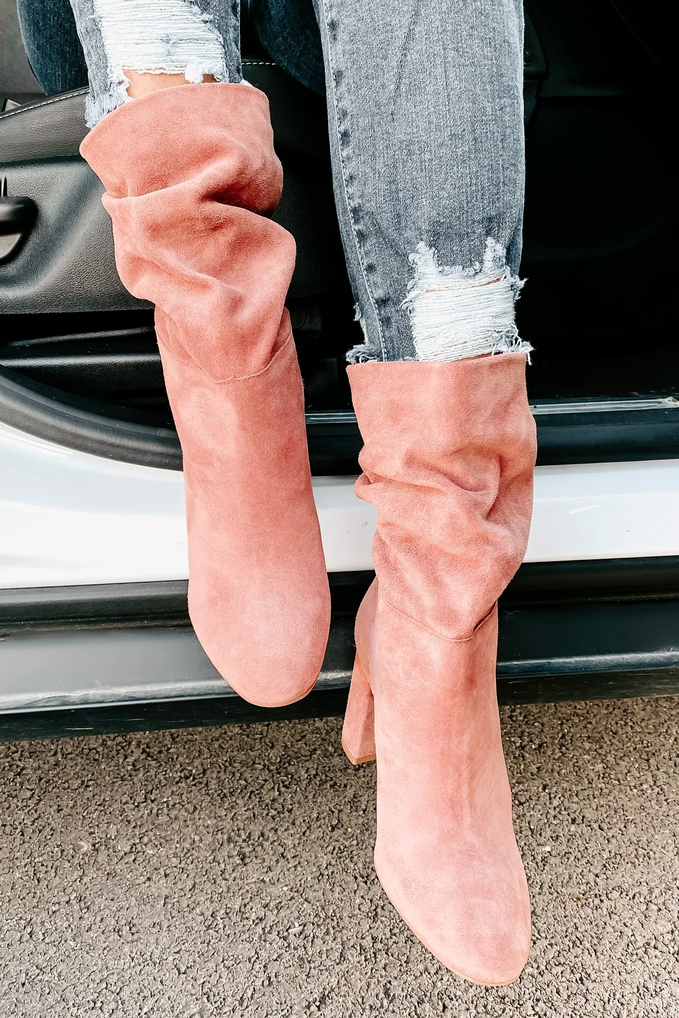 Forget Yesterday Slouchy Faux Suede Boots (Rose)