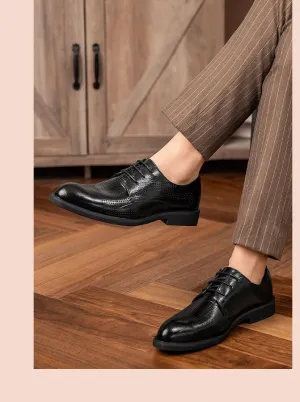 Formal Shoes Dress Oxford for Men Lace Up Pointed Burnished Toe Breathable Hollow Out Faux Leather Derby Shoes Anti-Slip Rubber Sole Block Heel(Black,9)