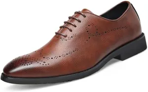 Formal Shoes Dress Oxford for Men Lace Up Round Burnished Toe Brogues Leather Oxford Shoes Block Heel Rubber Sole Non Slip Resistant Anti-Slip Prom