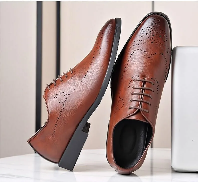 Formal Shoes Dress Oxford for Men Lace Up Round Burnished Toe Brogues Leather Oxford Shoes Block Heel Rubber Sole Non Slip Resistant Anti-Slip Prom