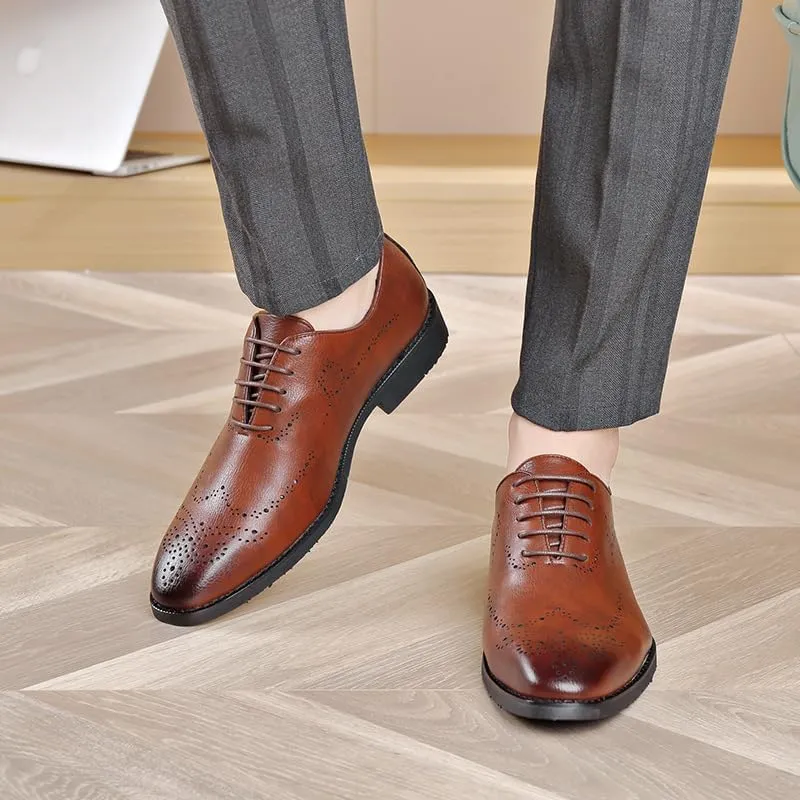 Formal Shoes Dress Oxford for Men Lace Up Round Burnished Toe Brogues Leather Oxford Shoes Block Heel Rubber Sole Non Slip Resistant Anti-Slip Prom