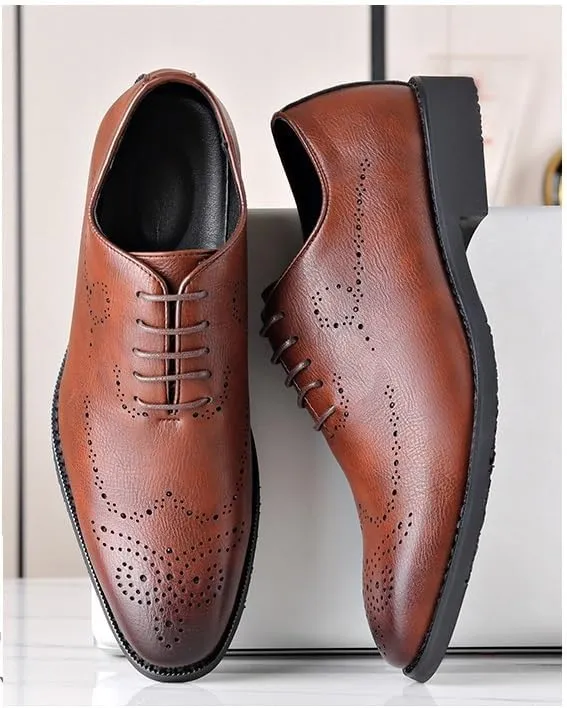 Formal Shoes Dress Oxford for Men Lace Up Round Burnished Toe Brogues Leather Oxford Shoes Block Heel Rubber Sole Non Slip Resistant Anti-Slip Prom