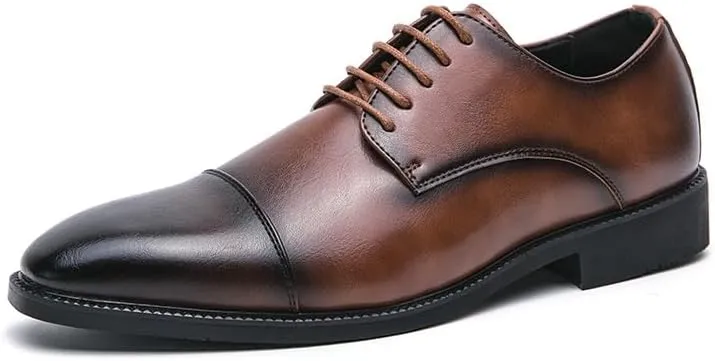 Formal Shoes for Men Lace Up Pointed Burnished Toe Derby Shoes Cap Toe PU Leather Non Slip Resistant Anti-Slip Block Heel Low Top Wedding