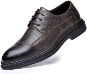 Formal Shoes for Men Lace Up Round Burnished Toe Derby Shoes Cap Toe Faux Leather Block Heel Non Slip Rubber Sole Low Top Anti-Slip Party