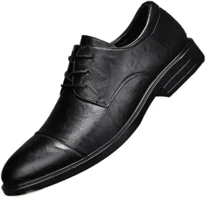 Formal Shoes for Men Lace Up Round Toe Faux Leather Cap Toe Derby Shoes Block Heel Rubber Sole Low Top Anti-Slip Party