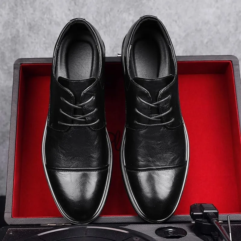 Formal Shoes for Men Lace Up Round Toe Faux Leather Cap Toe Derby Shoes Block Heel Rubber Sole Low Top Anti-Slip Party