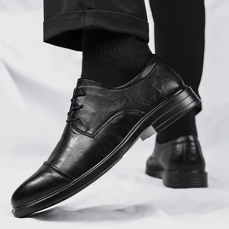 Formal Shoes for Men Lace Up Round Toe Faux Leather Cap Toe Derby Shoes Block Heel Rubber Sole Low Top Anti-Slip Party