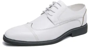 Formal Shoes for Men Lace Up Round Toe Faux Leather Cap Toe Wing tip Derby Shoes Anti-Slip Slip Resistant Block Heel Non Slip Prom(White,7)