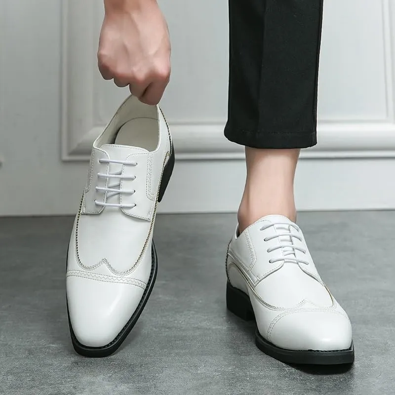 Formal Shoes for Men Lace Up Round Toe Faux Leather Cap Toe Wing tip Derby Shoes Anti-Slip Slip Resistant Block Heel Non Slip Prom(White,7)