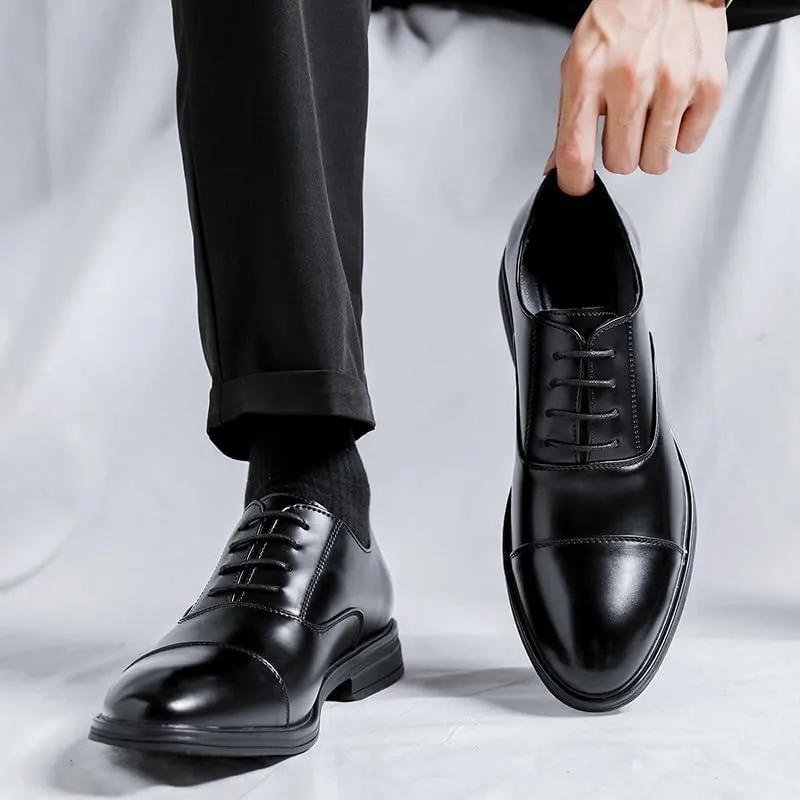 Formal Shoes for Men Lace Up Round Toe Vegan Leather Derby Shoes Cap Toe Block Heel Slip Resistant Anti-Slip Rubber Sole Party