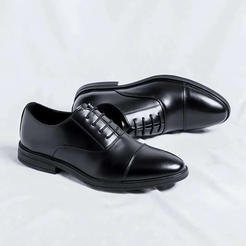 Formal Shoes for Men Lace Up Round Toe Vegan Leather Derby Shoes Cap Toe Block Heel Slip Resistant Anti-Slip Rubber Sole Party