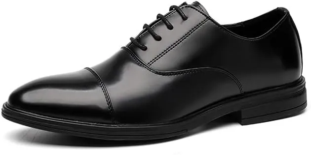 Formal Shoes for Men Lace Up Round Toe Vegan Leather Derby Shoes Cap Toe Block Heel Slip Resistant Anti-Slip Rubber Sole Party