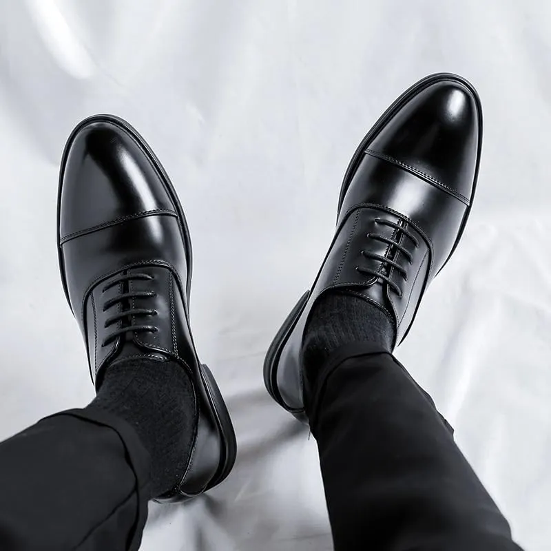 Formal Shoes for Men Lace Up Round Toe Vegan Leather Derby Shoes Cap Toe Block Heel Slip Resistant Anti-Slip Rubber Sole Party