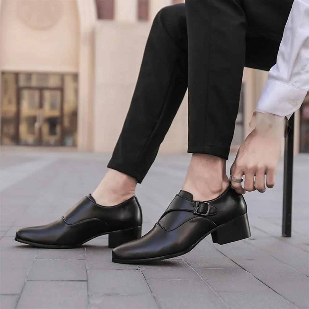 Formal Shoes for Men Men's Invisible Height Shoes Taller Men Heel Shoe Pointed Toe Men Business Dress Shoes Buckle Mens Office Oxfords