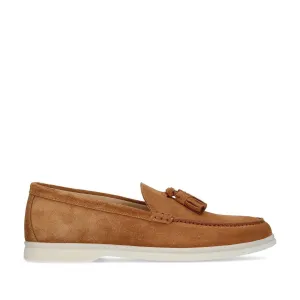 Franceschetti Amalfi Men's Shoes Light Brown Suede Leather Slip-On Tassels Sneakers (FCCT1012)
