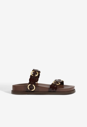 Selina Brown Leather Sporty Sandal Heat Dissipating Insoles Comfort Curve