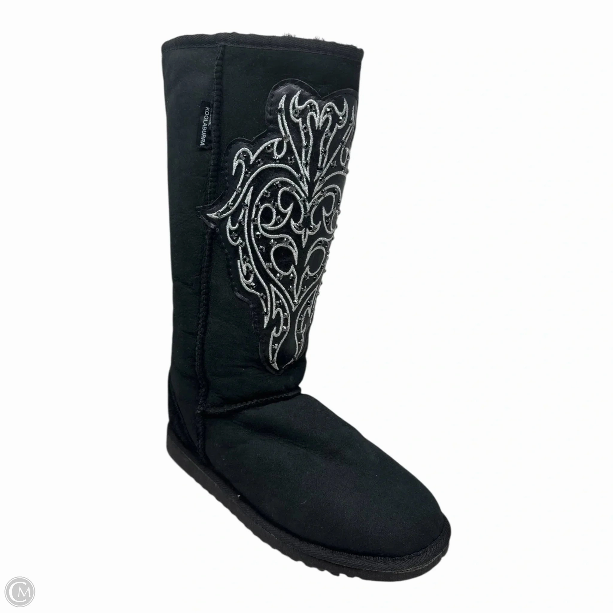 Rhinestone Fur Lined Boots Knee Flats By Koolaburra By Ugg In Black, Size: 9 Metal Edge Functional Build