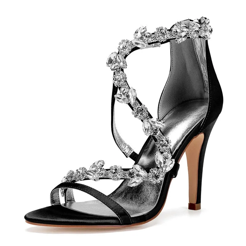Funki Buys | Shoes | Women's Crystal Satin Cross Strap Sandals