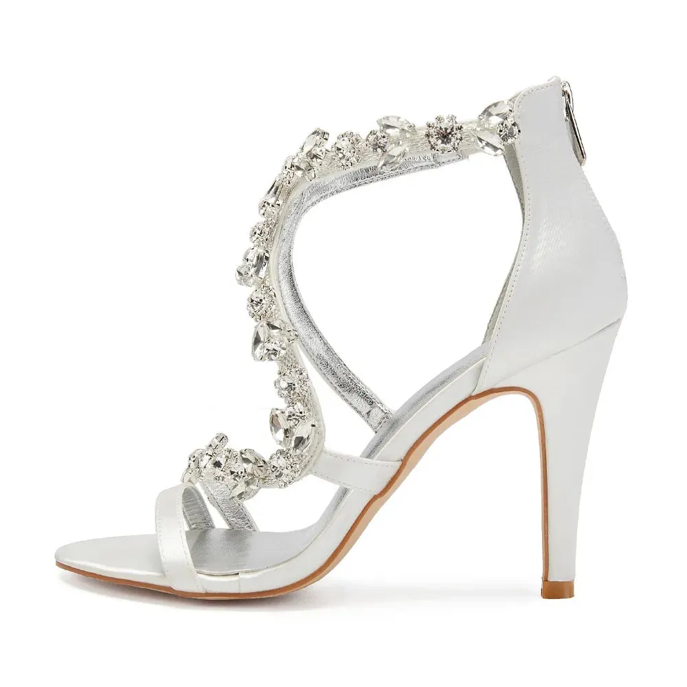 Funki Buys | Shoes | Women's Crystal Satin Cross Strap Sandals