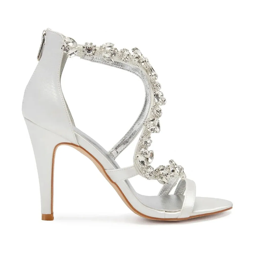 Funki Buys | Shoes | Women's Crystal Satin Cross Strap Sandals