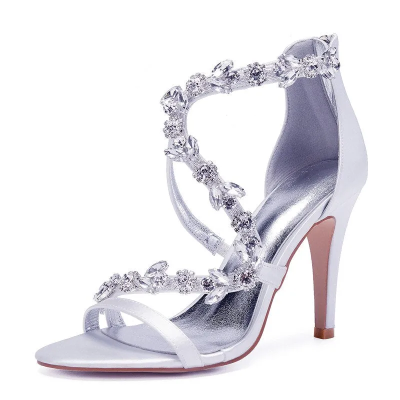 Funki Buys | Shoes | Women's Crystal Satin Cross Strap Sandals