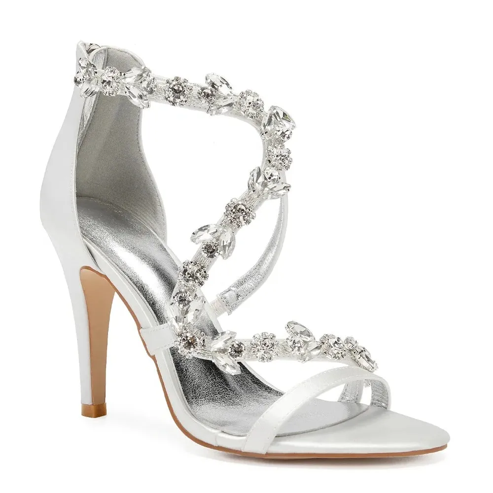 Funki Buys | Shoes | Women's Crystal Satin Cross Strap Sandals