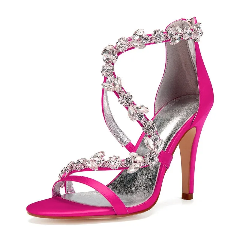 Funki Buys | Shoes | Women's Crystal Satin Cross Strap Sandals
