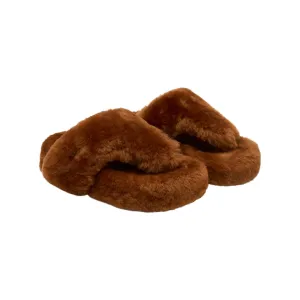 Fur Platform Flip-Flops In Brown