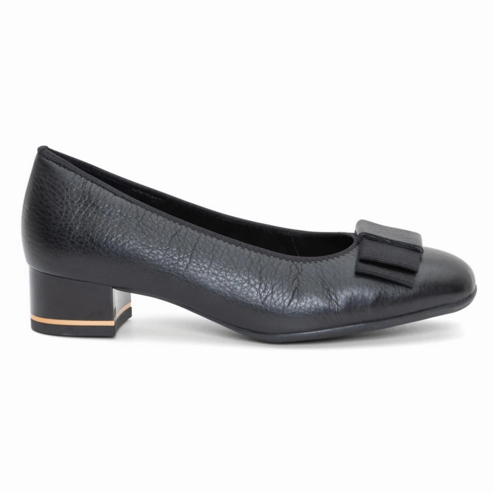Garnet Women's Bow Block Heel Pump 35mm - Black Wool Warm Casual Move