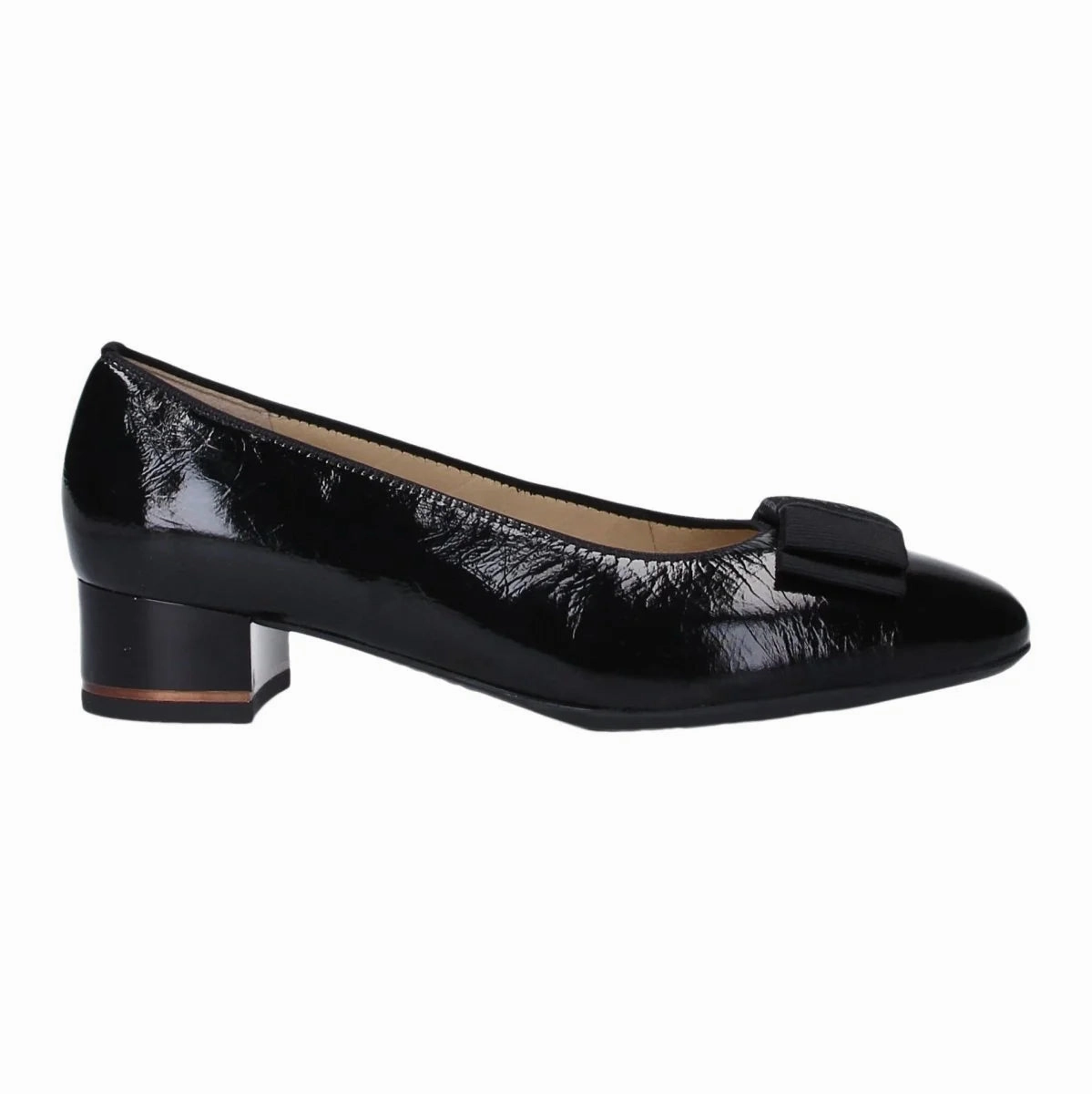 Garnet Women's Bow Block Heel Pump 35mm - Black Patent Vintage Mood