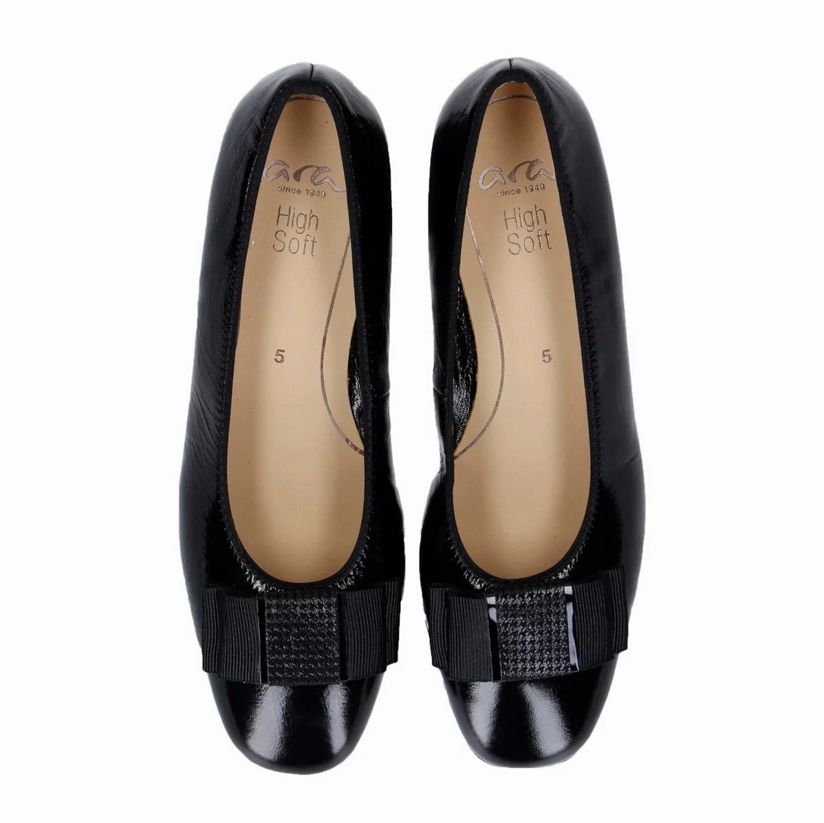 Planet Mood Gold Tone Garnet Women's Bow Block Heel Pump 35mm - Black Patent