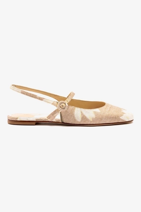 Chill Vibe Ferry Step Georgina Ballet Flat In Beige Printed Raffia